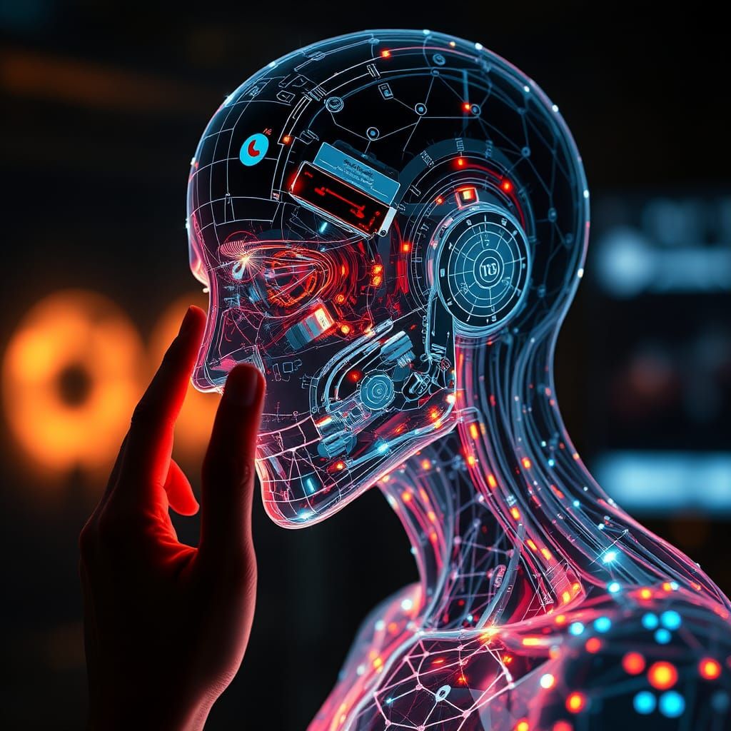 Biometric Engineer Creates Cyborg Schematics in Hologram