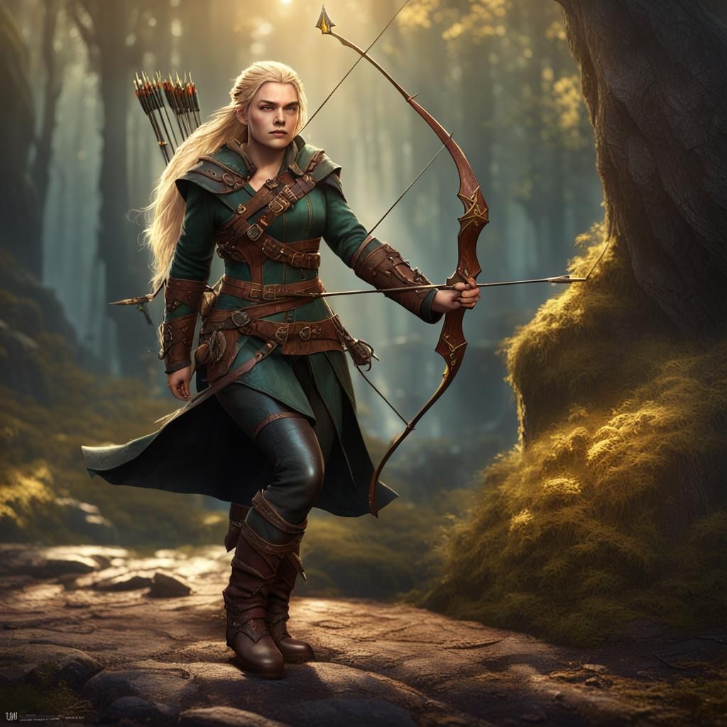 Chubby Elf Ranger with Bow in Detailed Matte Painting