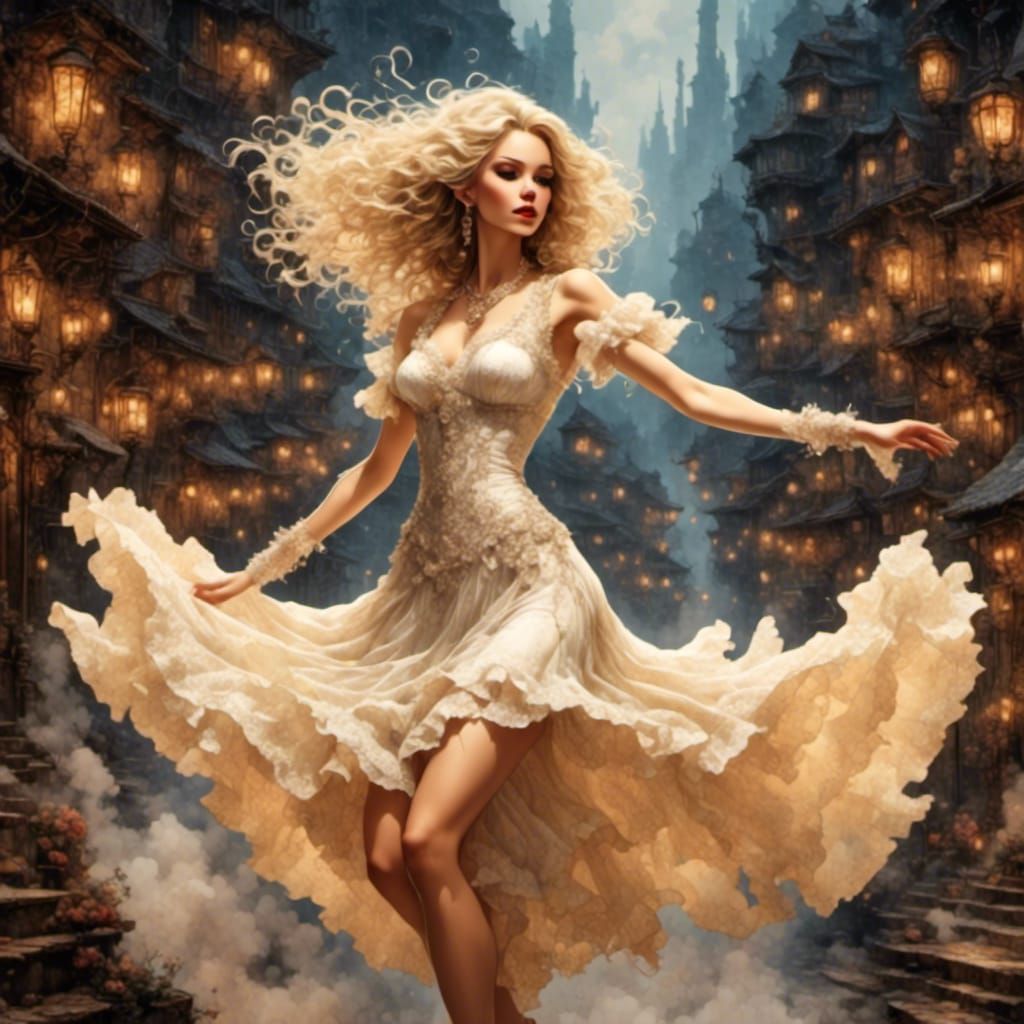 Woman in Watercolor Dance Scene