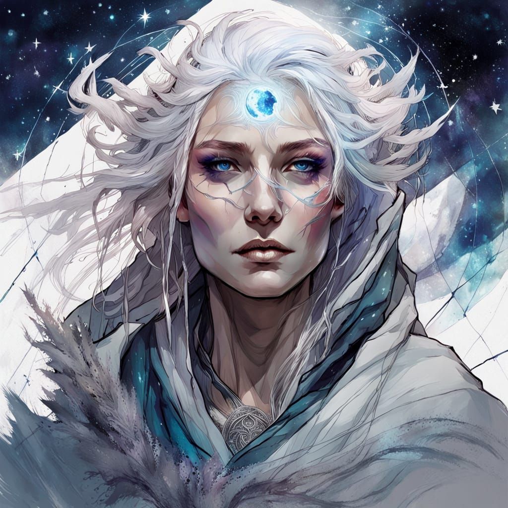 Selene, Moon Goddess, in Inkpunk Style