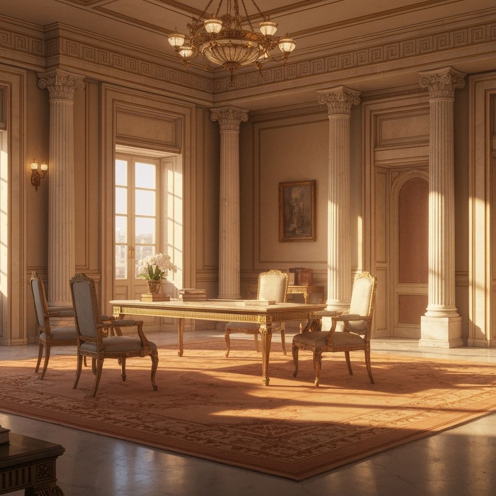 Elegant Greek Mansion Office in Art Nouveau Style