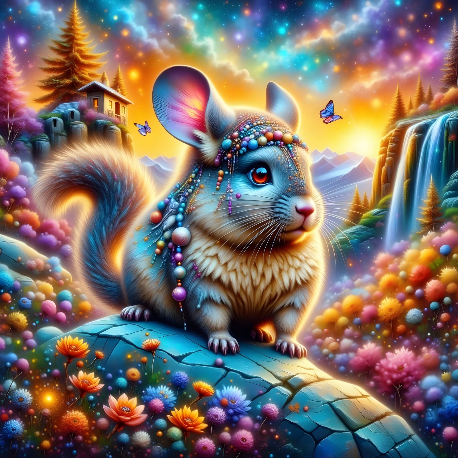 Chinchilla Overlooking Valley as Impasto Painting