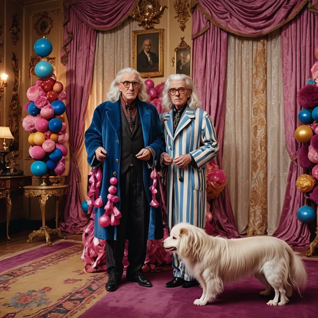 Cinematic Elderly Man with Dog in Steampunk Style