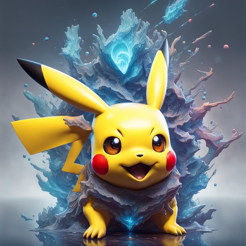 Microscopic Pikachu Portrait in Hyperdetailed Splash Art