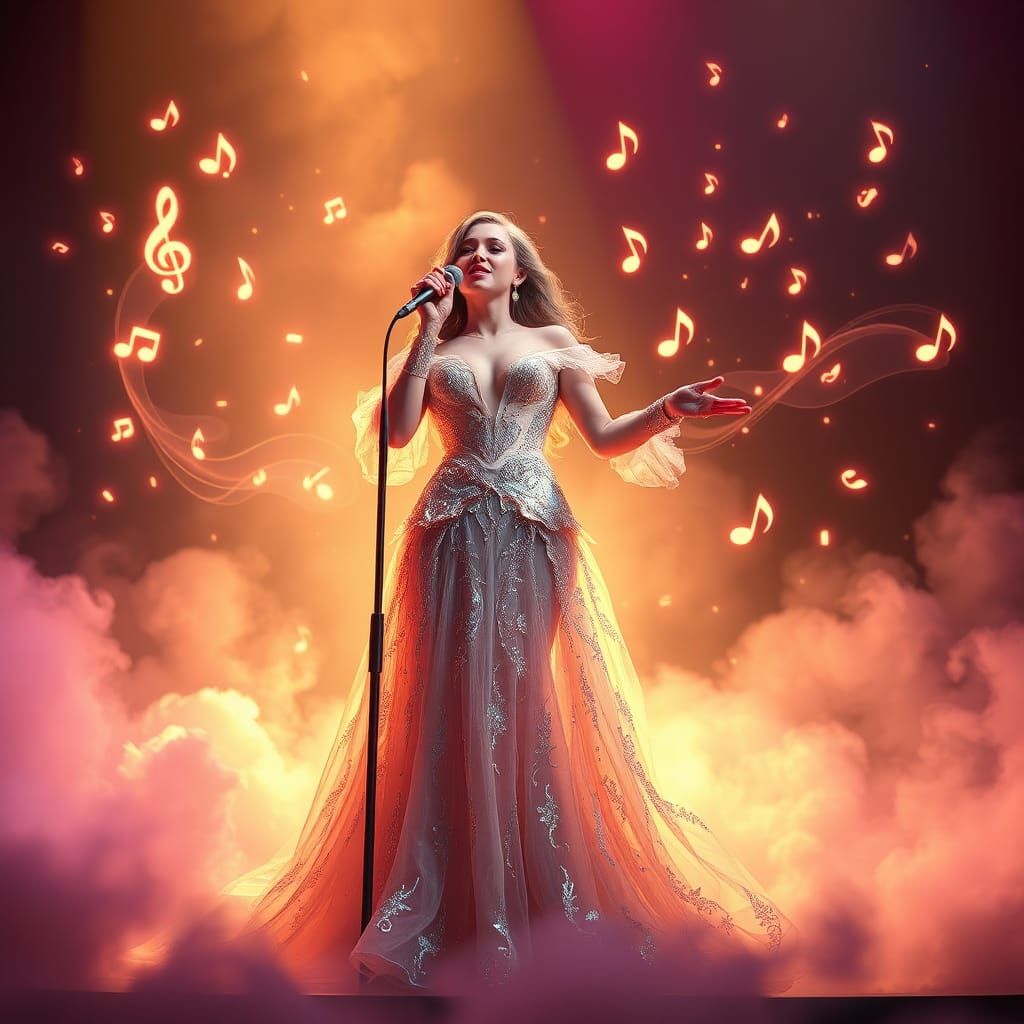 Enchanting Singer on Mystical Glowing Stage