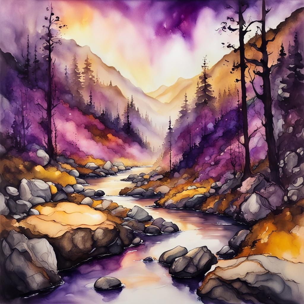 Fairytale Wooded Valley in Alcohol Inks