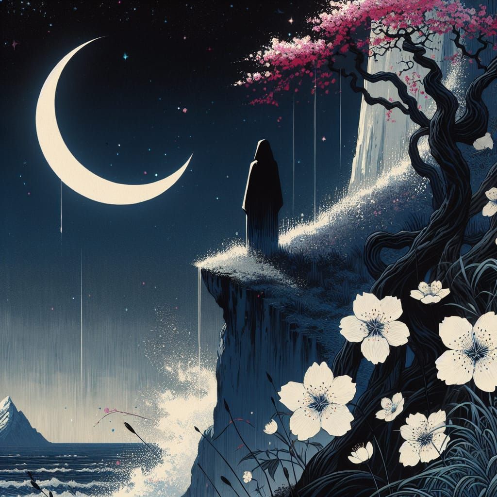 silent melancholy of a man under the moon