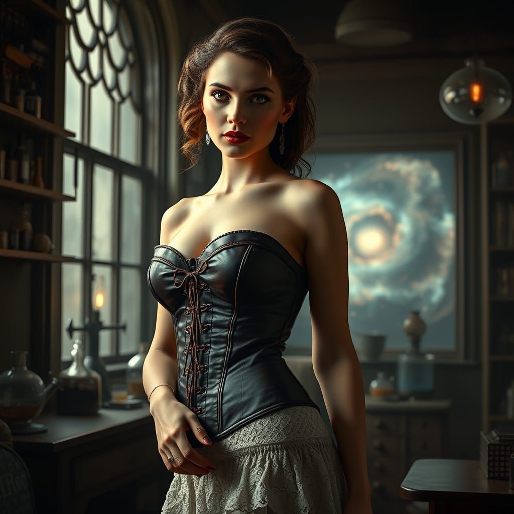 Victorian Woman in Nebula-View Laboratory: Film Noir Style