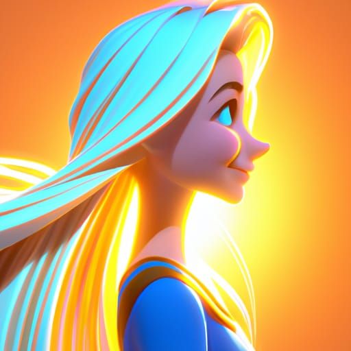 Blonde with Glowing Hair: Pixar-Style 3D Art