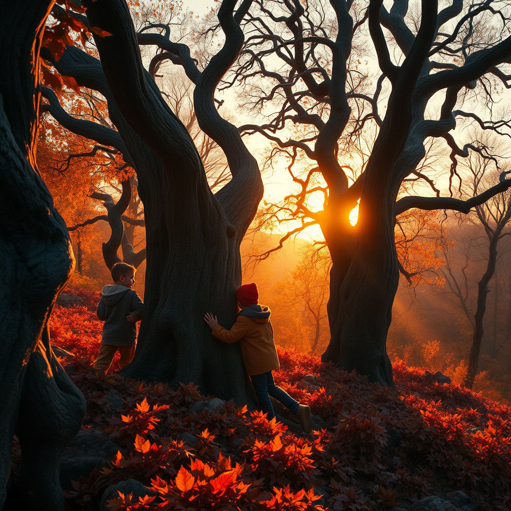 Children's Hide-and-Seek in Autumn, as Digital Art