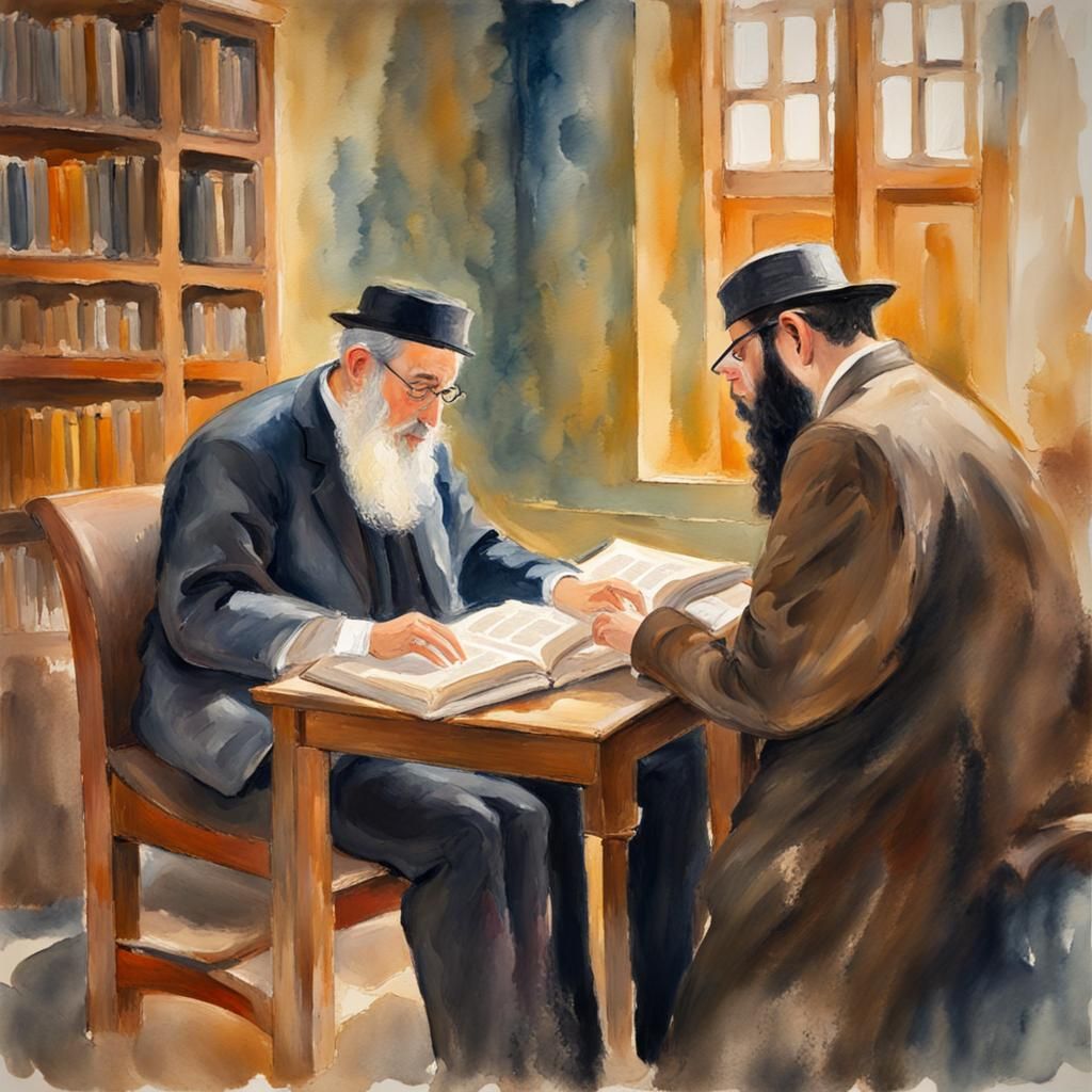 Talmud Study: Gouache and Watercolor Impressionist Masterpie...