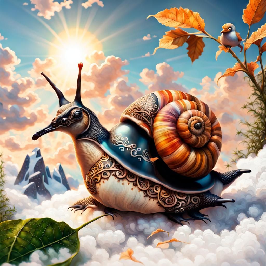 Penguin-Snail Hybrid in Detailed 3D Painting