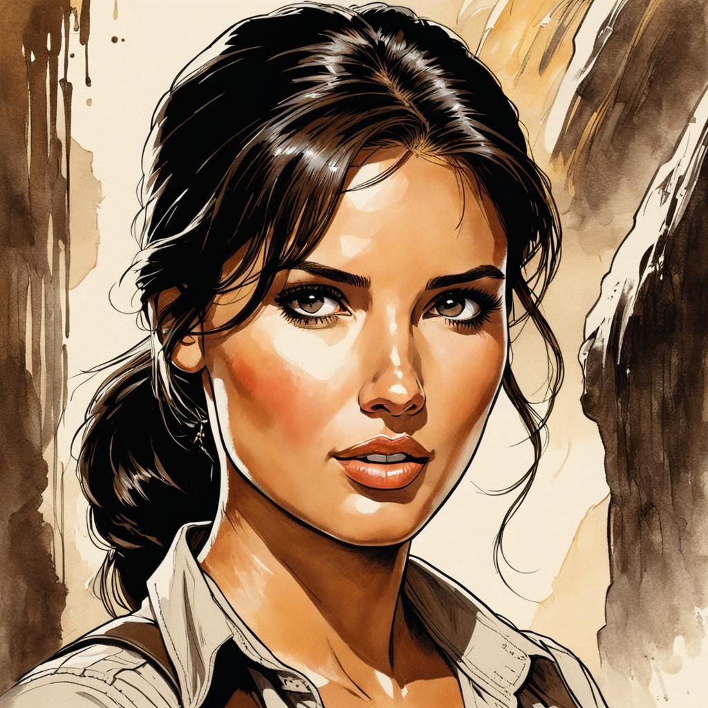 Lara Croft Steals Idol: Ink Splash Art Portrait