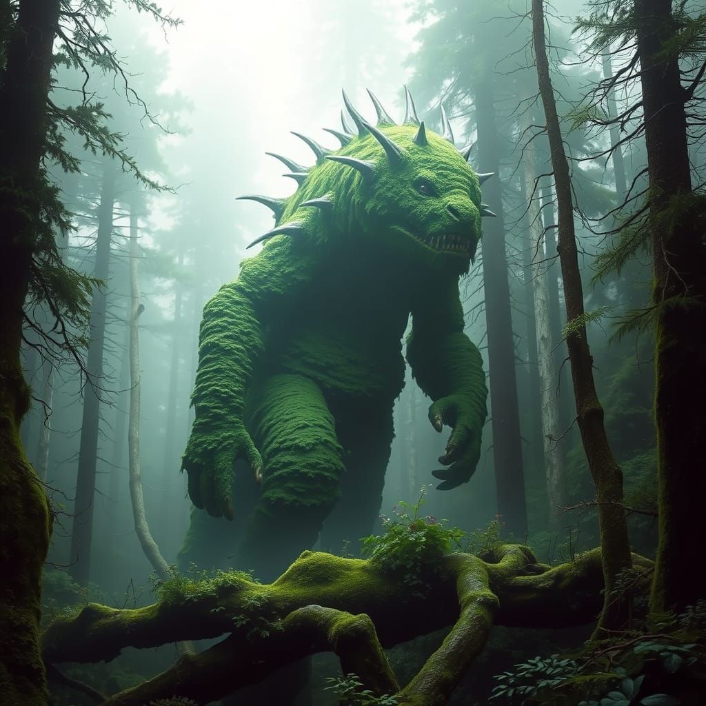 Mystical Moss Creature Rises from Whimsical Forest
