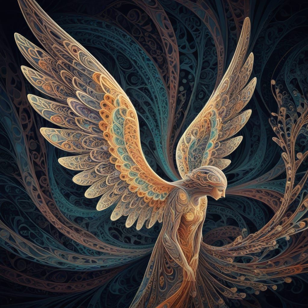 Angel in Flight: Abstract Fractal Art in Zentangle Style