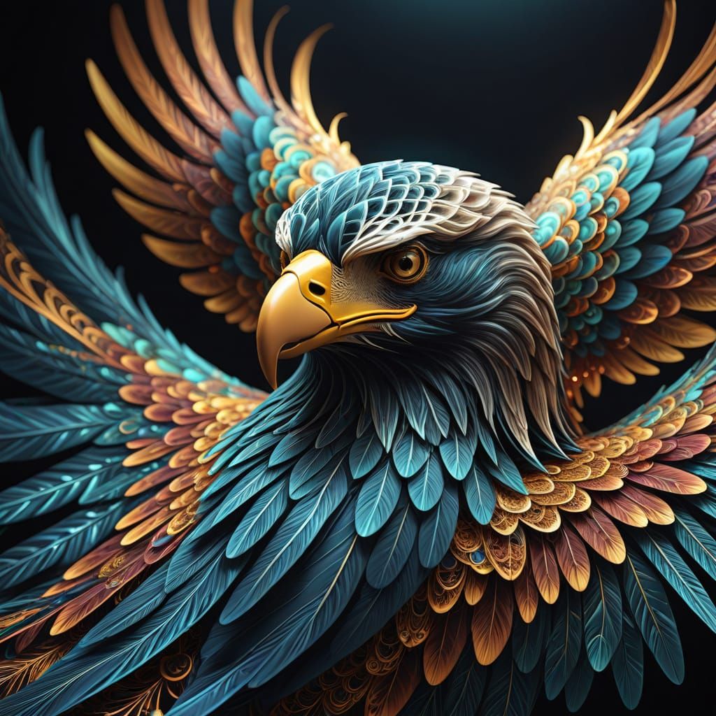Fractal Fabric Eagle Unfolds in Vibrant Geometric Patterns