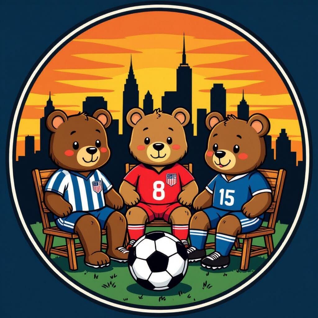 Cartoon Bears United: A Cheerful Soccer Scene