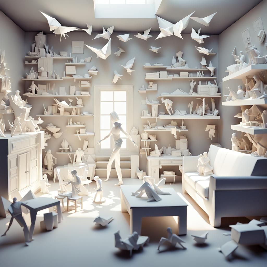 White Paper Origami House Interior