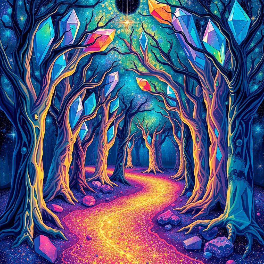 Vibrant, Iridescent Crystalline Forest in Hypnotic, Cosmic S...