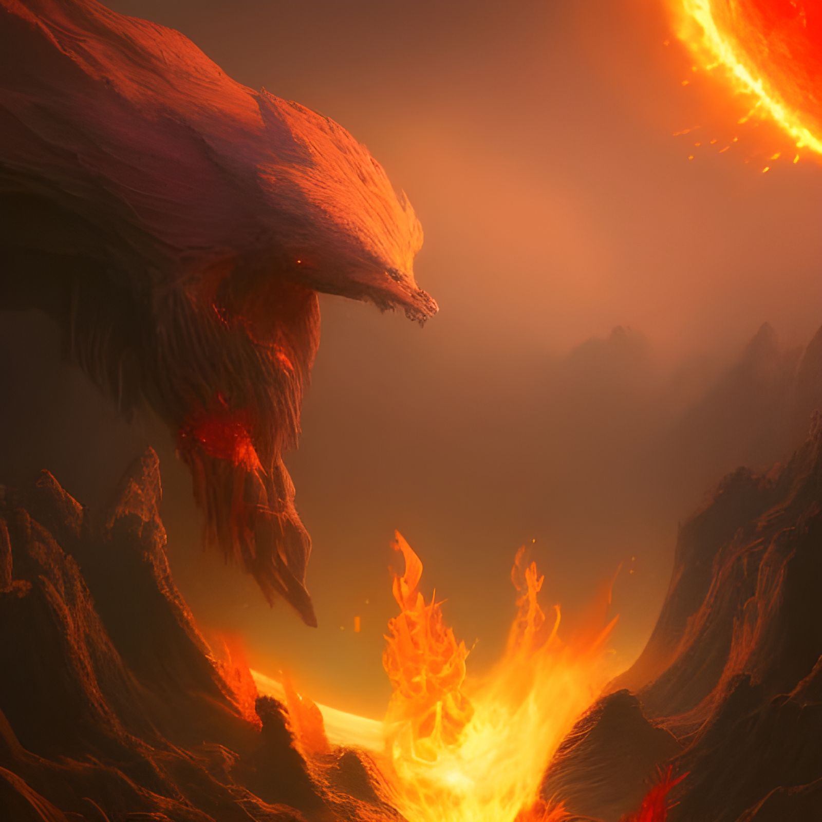 Fire and Earth Embrace in Fantasy Art