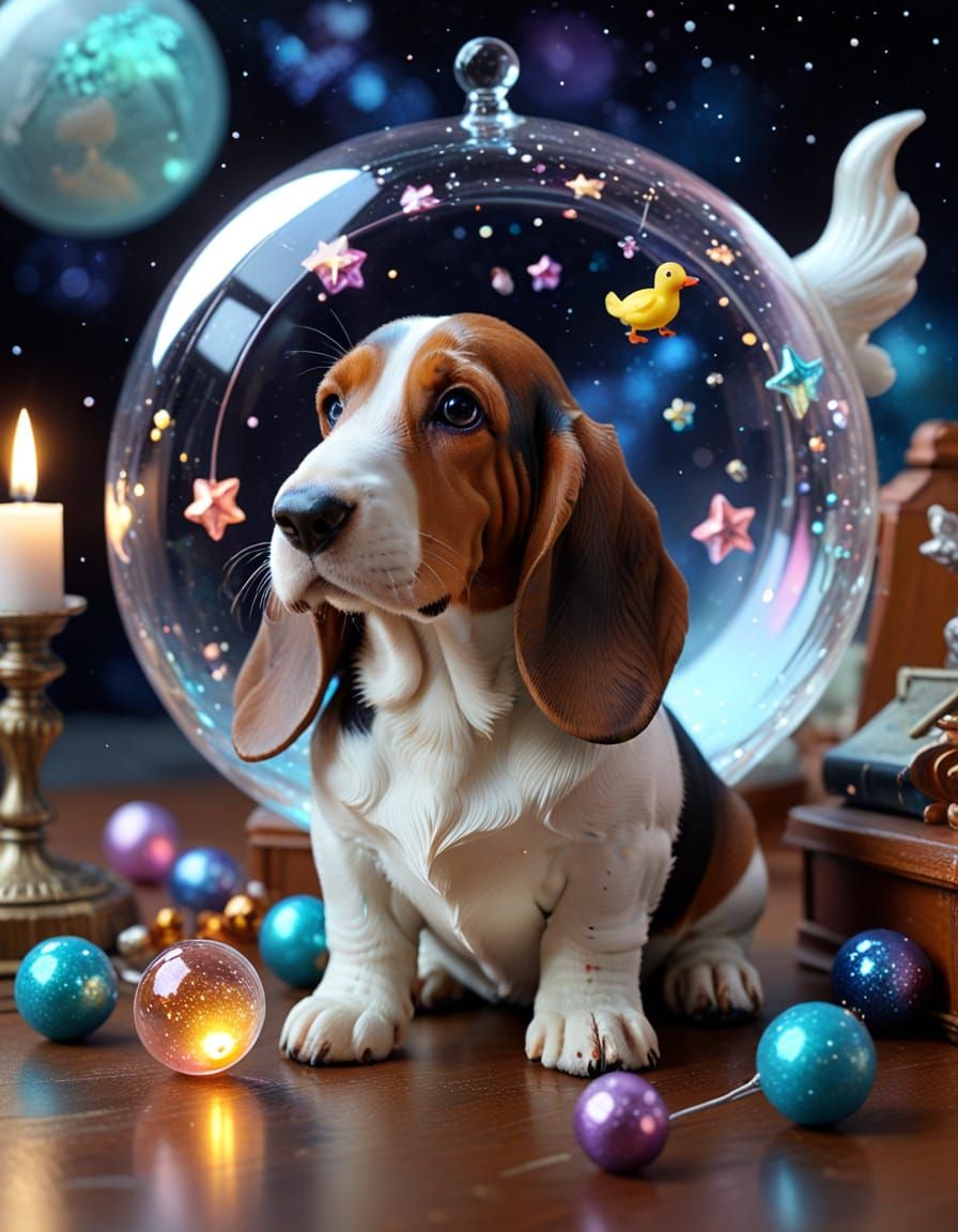 Regal Basset Hound in Space Station Portrait