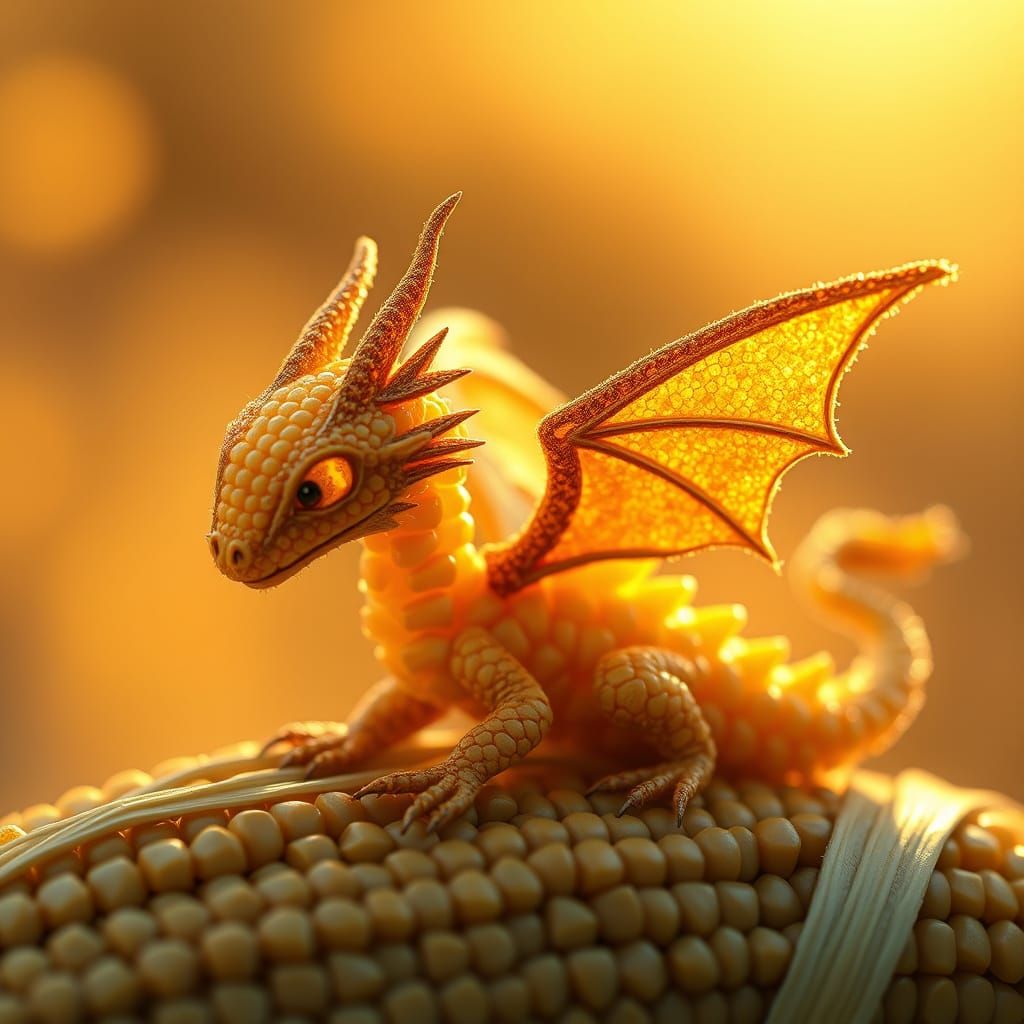 Whimsical Corn Dragon in James Jean-Inspired Style