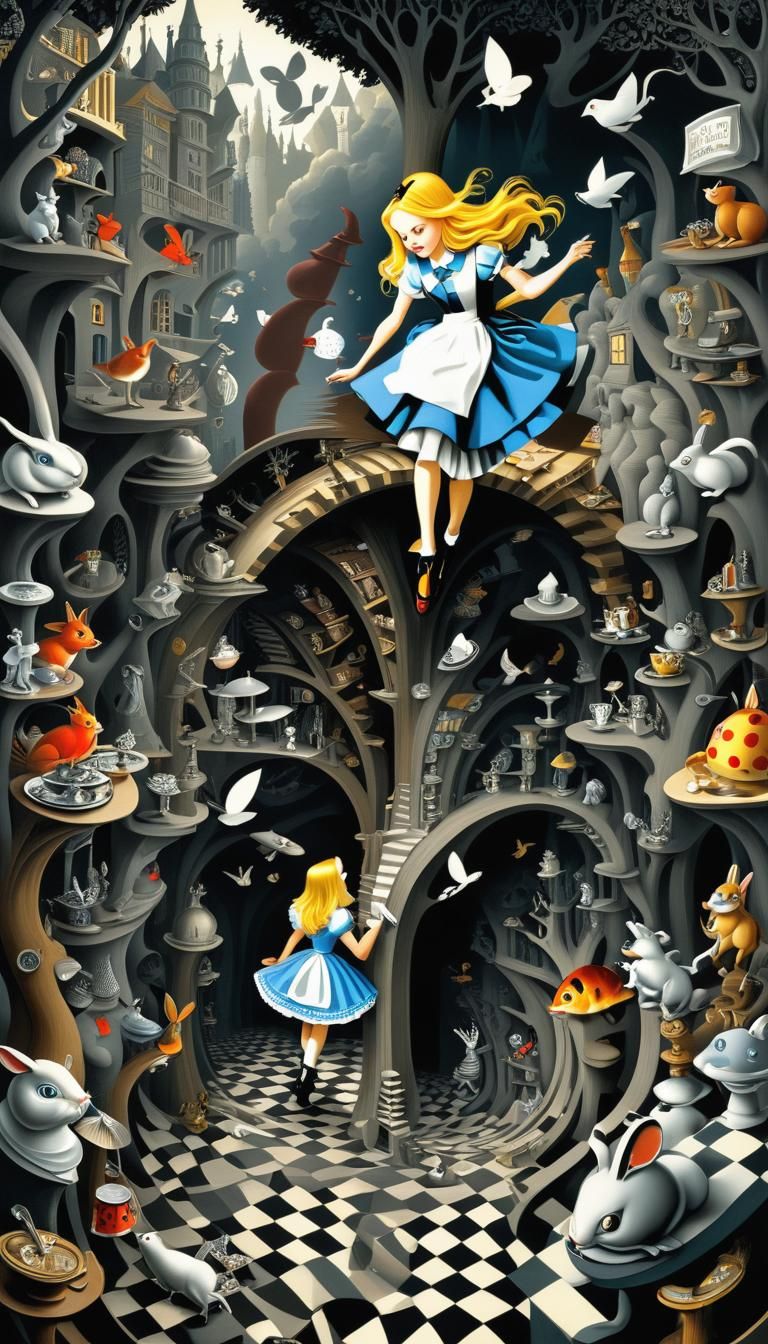Alice in Wonderland Meets Escher's Relativity