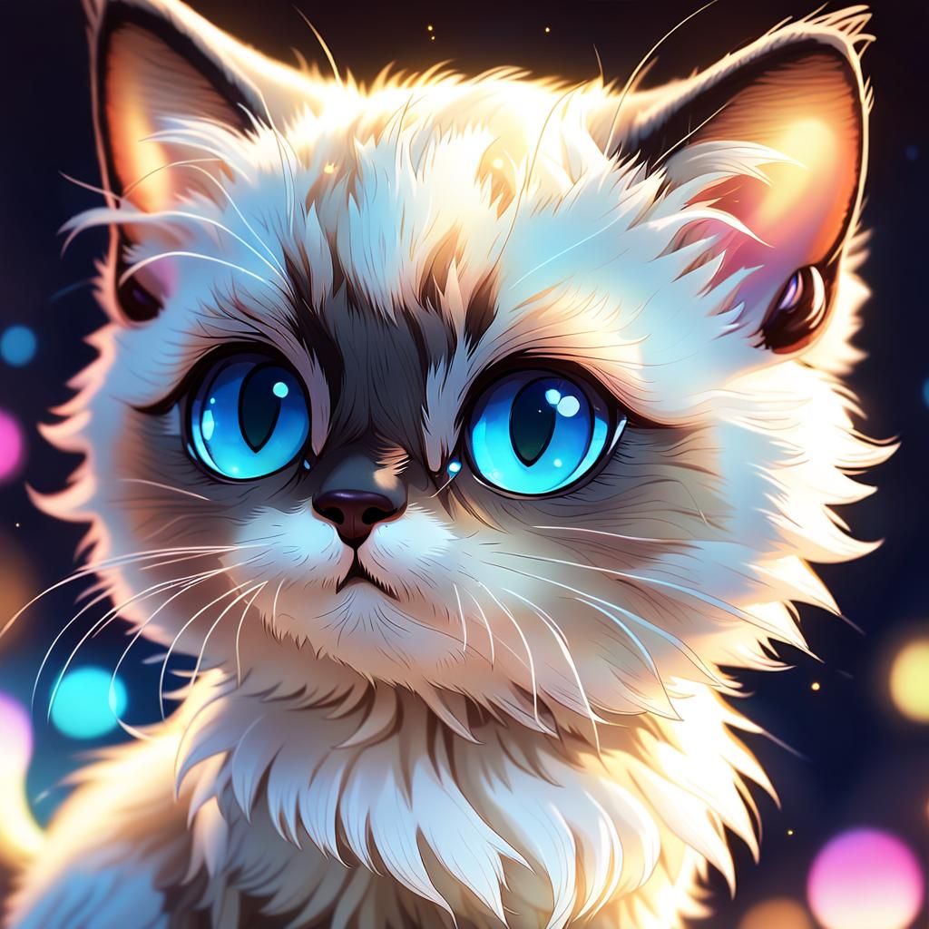 Chibi Siamese Kitten Portrait in Anime Style
