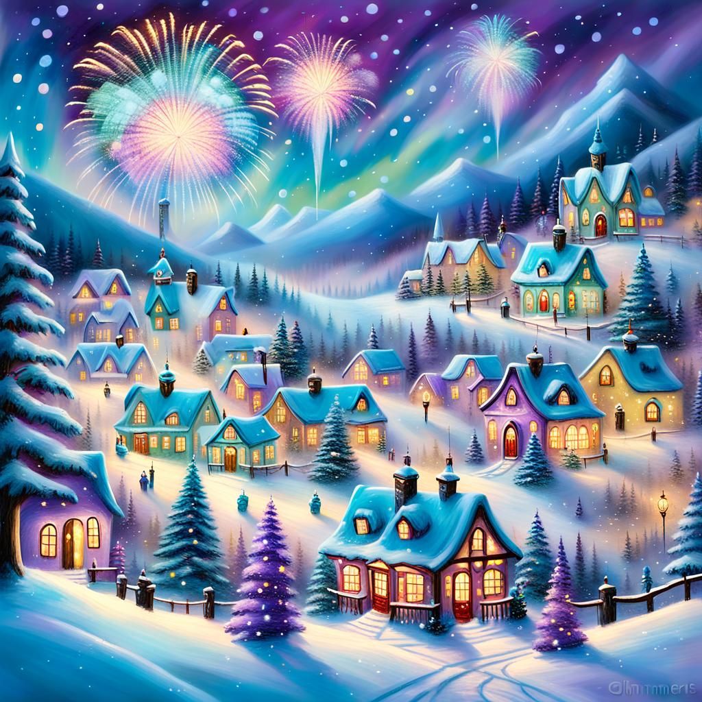 Whimsical Winter Wonderland in Vibrant Oil Painting Style