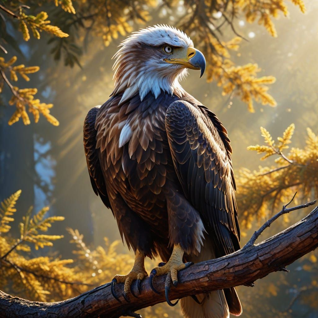 Majestic Eagle Perched in Golden Sunlight: Digital Painting