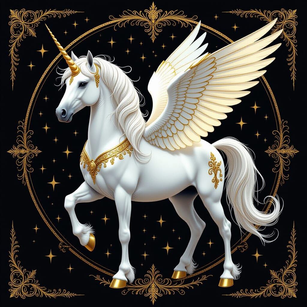 Majestic Gold-Tinted Unicorn in Dramatic Lighting