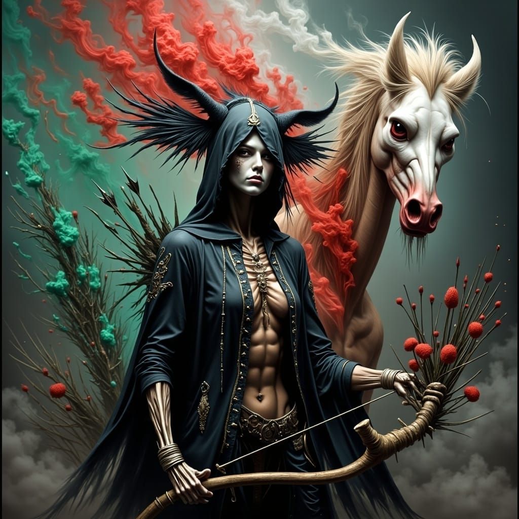 Dark Fantasy Centaur with Ethereal Glow in Whirling Smoke