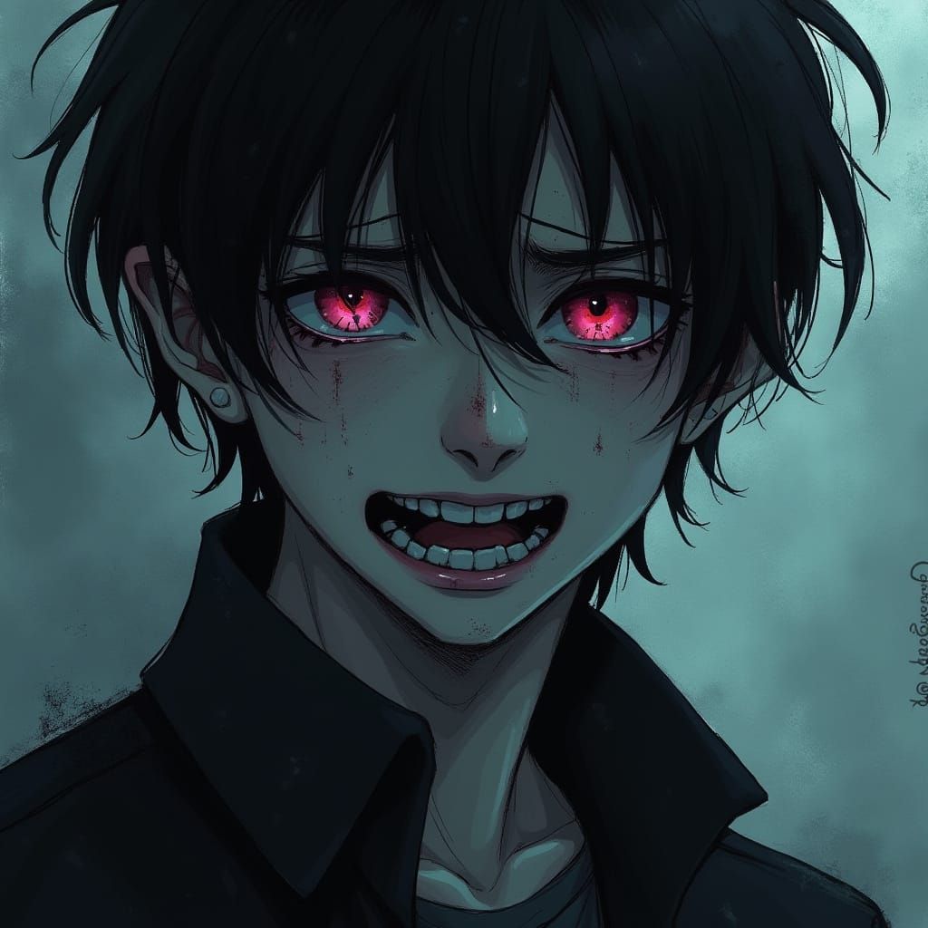 Fragmented Portrait: Dark Ink Style with Haunting Atmosphere