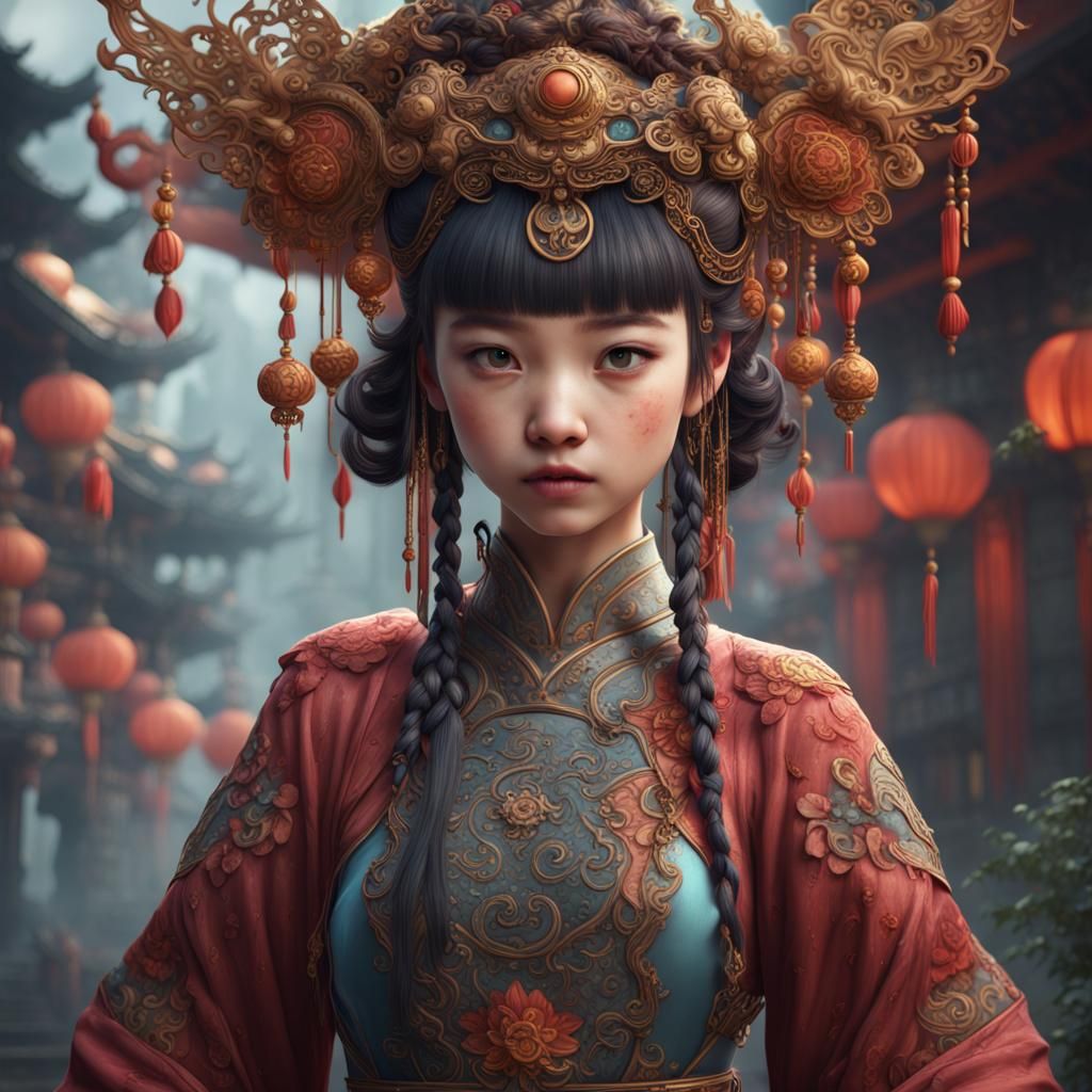 Intricate Chinese Headpiece on a Cute Girl
