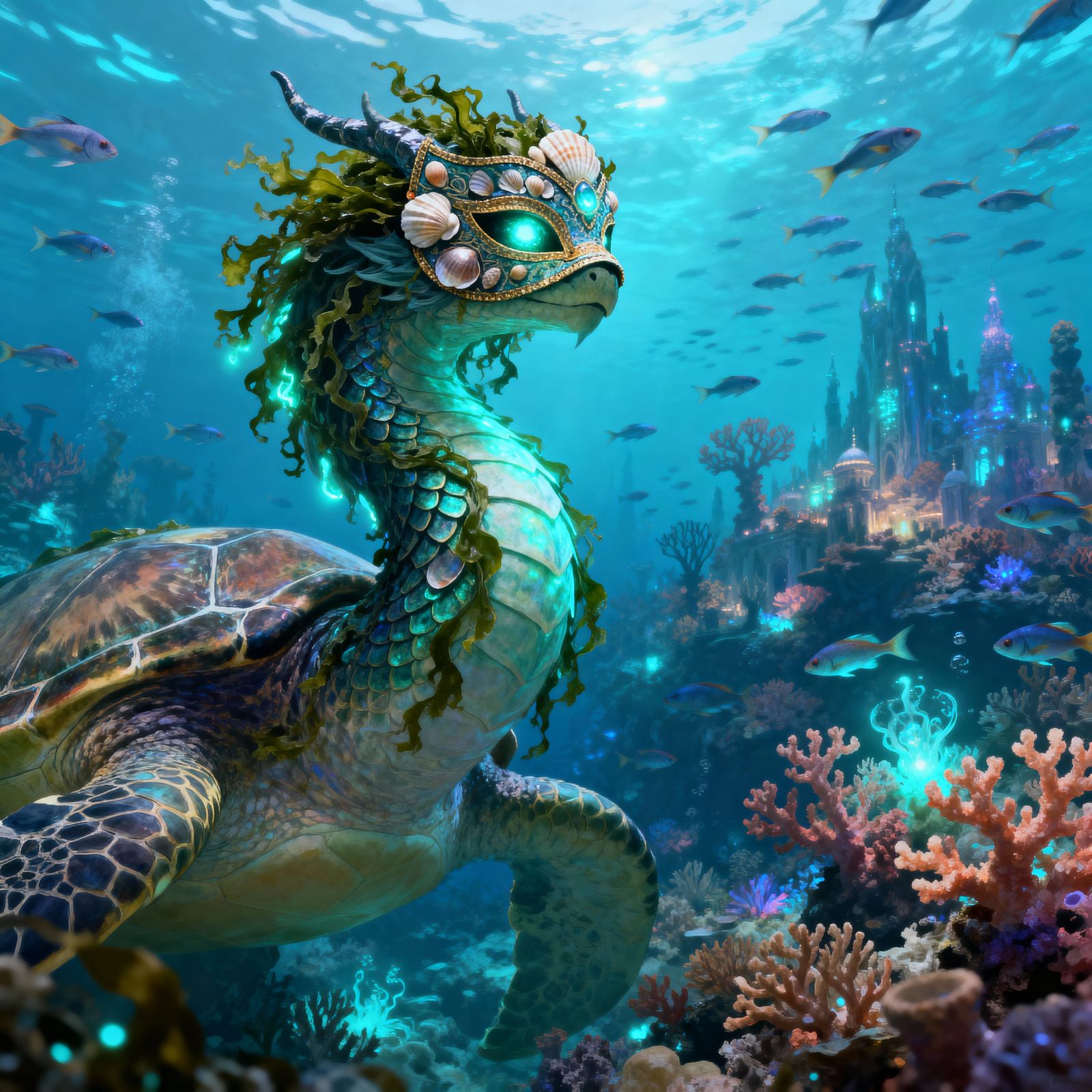 Kelp-Masked Sea Turtle Impersonating Serpent