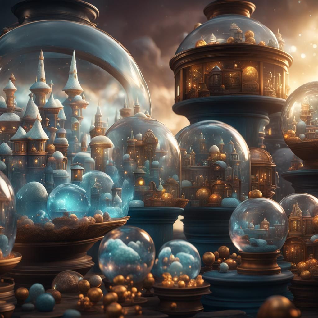 Snowglobes with Fantastical Environments: Detailed Matte Pai...