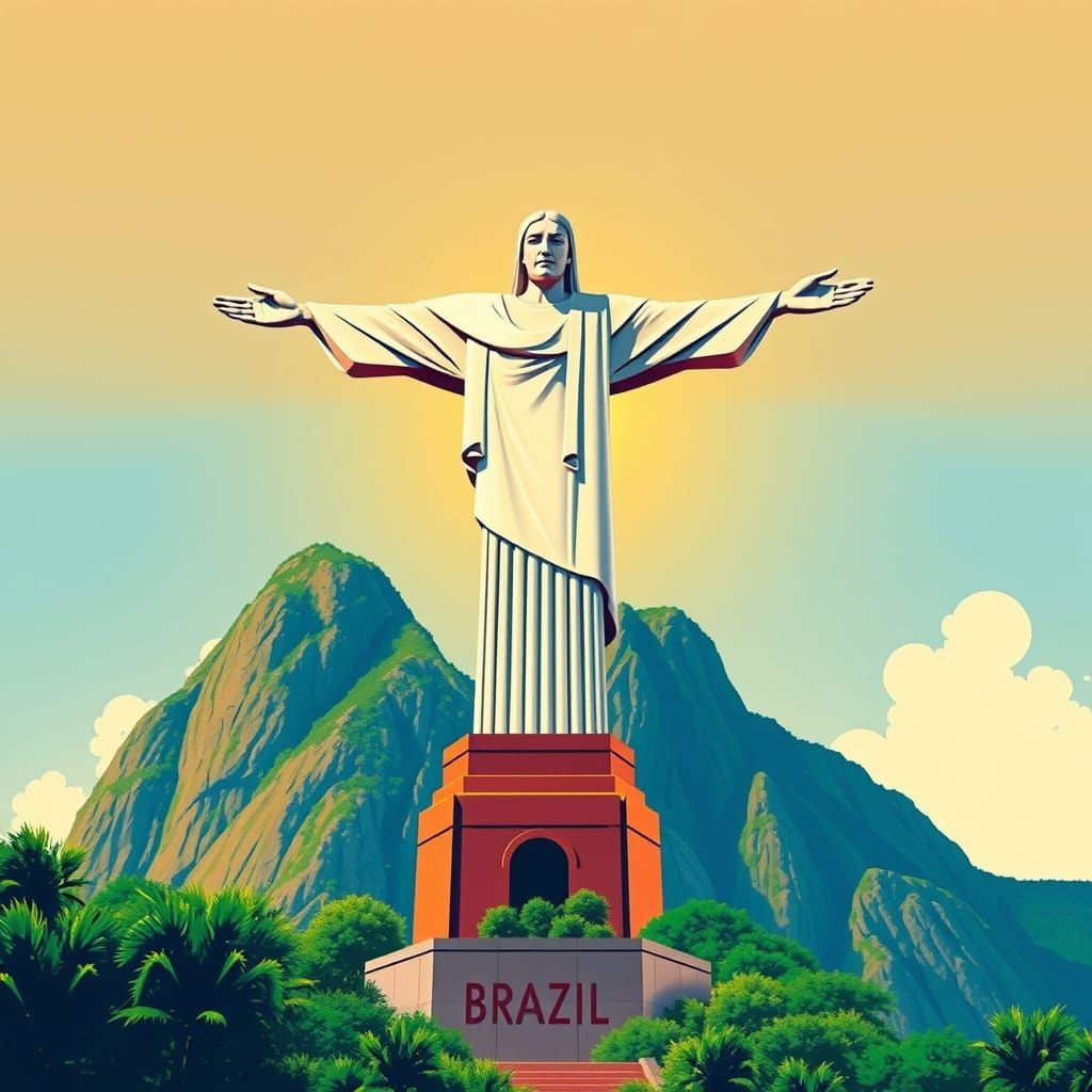 Christ the Redeemer in Rio: Vintage Travel Poster