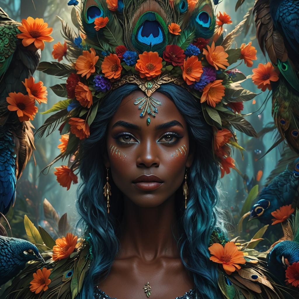 Peacock Woman Portrait in Digital Matte Painting