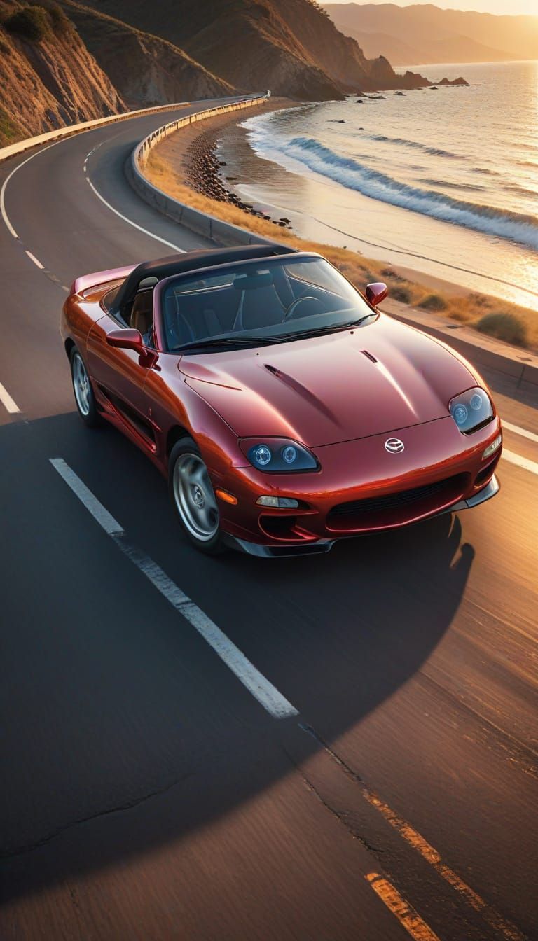 Sleek 1990s-Style Car Ad Painting in Cherry-Red