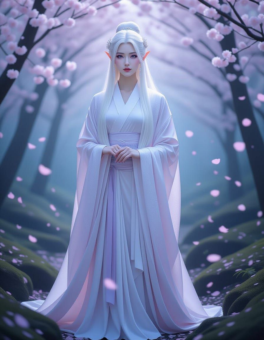 Elegant Munavren Woman in Moonlit Forest
