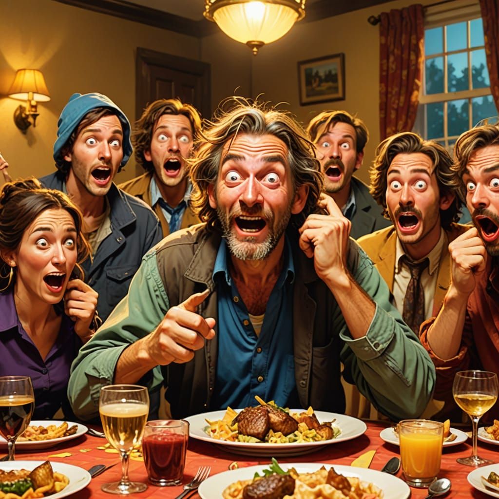 Cartoon Homeless Man Crashes a Dinner Party