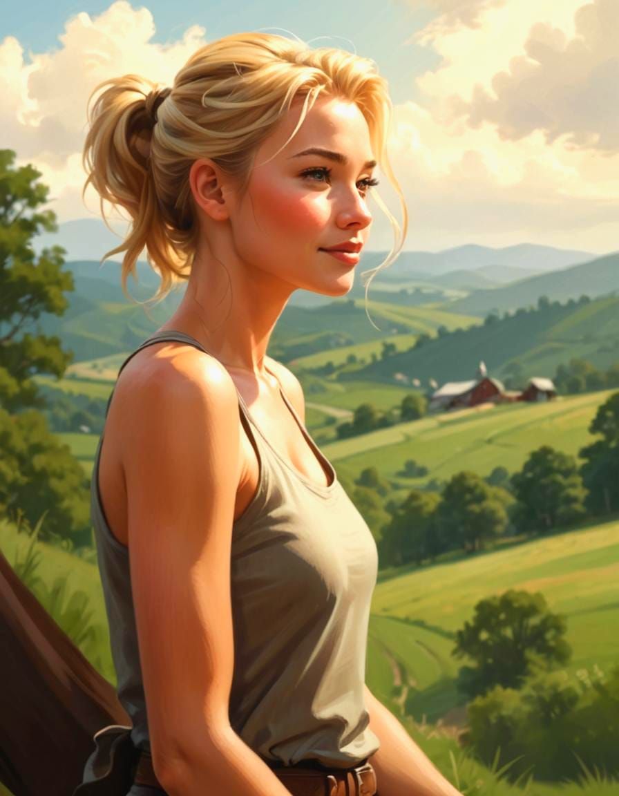 Blond Girl Portrait in Cartoon Digital Art Style