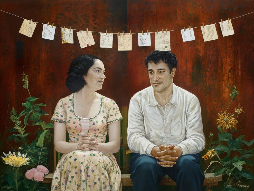 Lovers Yearning for Tranquility in Oskar Schlemmer Style