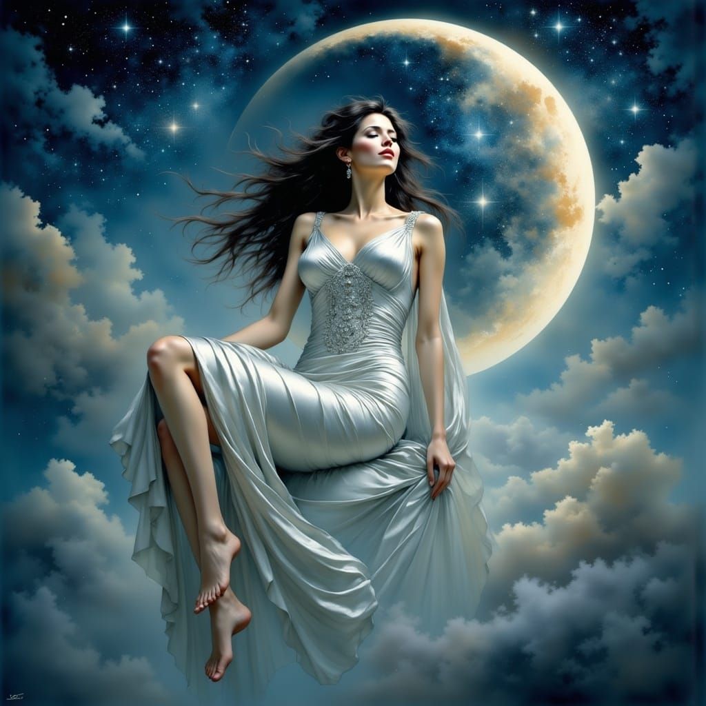 A Goddess Glows Amongst the Celestial Bodies in Realistic Fa...