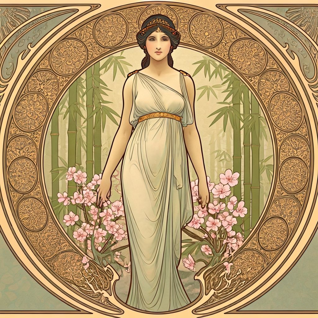 Greek Woman in Asian Garden, Art Nouveau Style