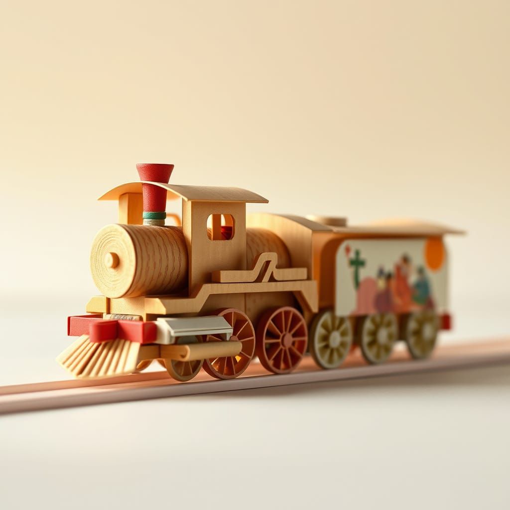 Origami Train in Whimsical Papercraft Style