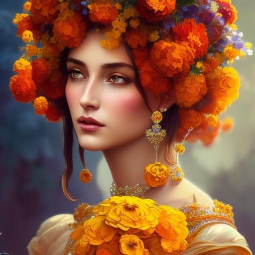 Marigold Princess Portrait in Hyperdetailed Style