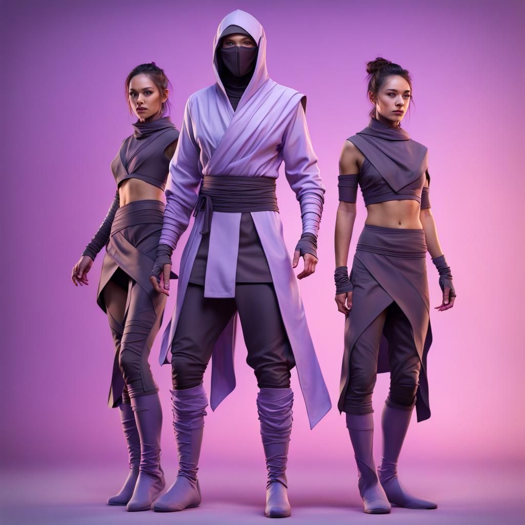 Minimalist Lilac Ninja Dance Costume: Fantasy Concept Art
