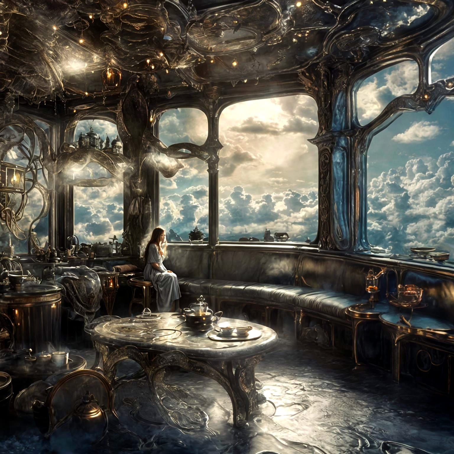 Woman Sitting in a Cafe