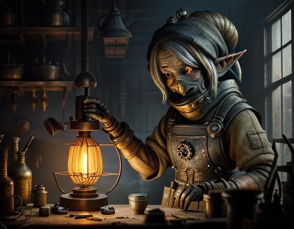 Gnome with Automaton in Misty Foundry: Digital Matte Paintin...